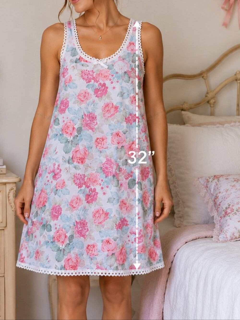 Vintage Carriage Court Floral Rose Print Nightgown M Cottagecore Eyelet Lace